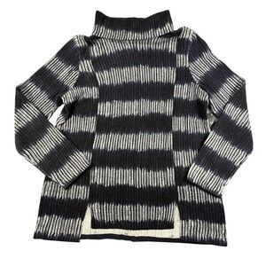 NIC+ZOE Hand Printed Ribbed Turtleneck Sweater Womens M Blue Gray Modern $148